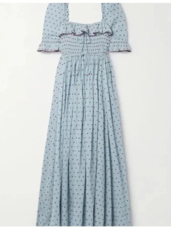 Doen Sol Blue RED Pol Ka Dot Ruffle Maxi Dress - Picture 8 of 8